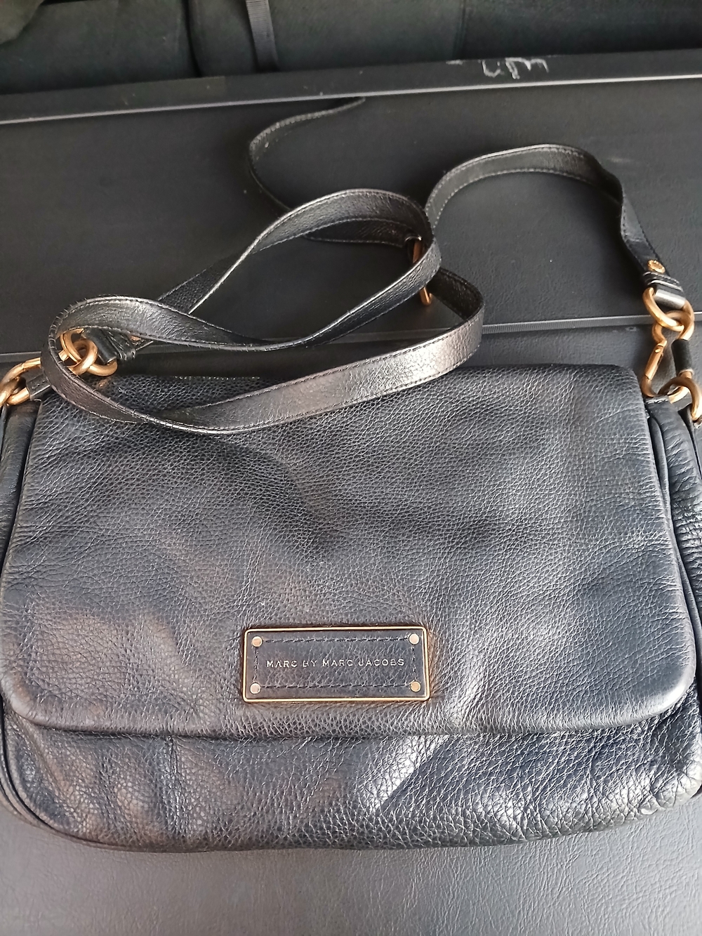 Marc by Marc Jacobs Black Pebbled Leather Crossbody with Gold Hardware